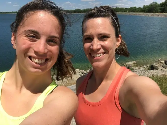 Running in our safety colors on a long training run! Safety color tanks are a great idea for your runner's care package. 