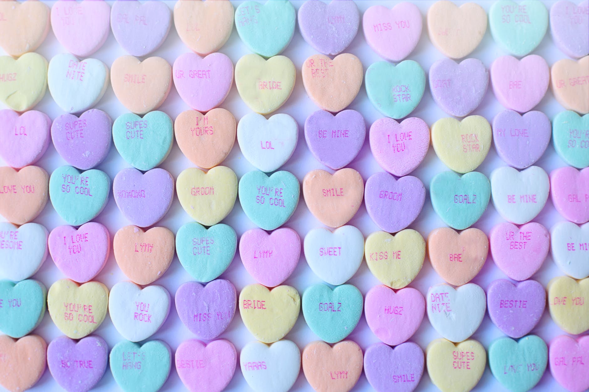 heart shaped candies in pastel color