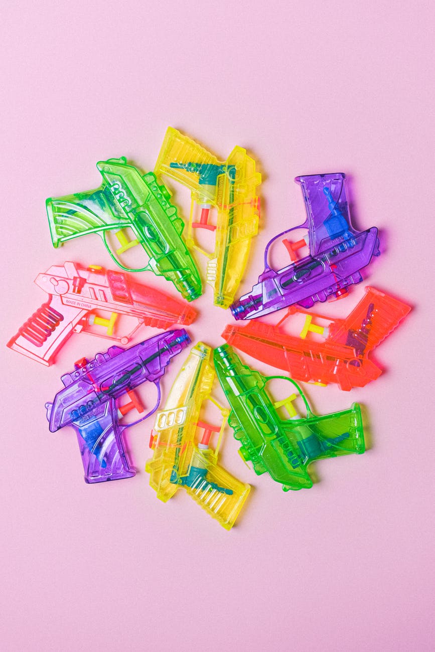 set of colorful guns for competitive game