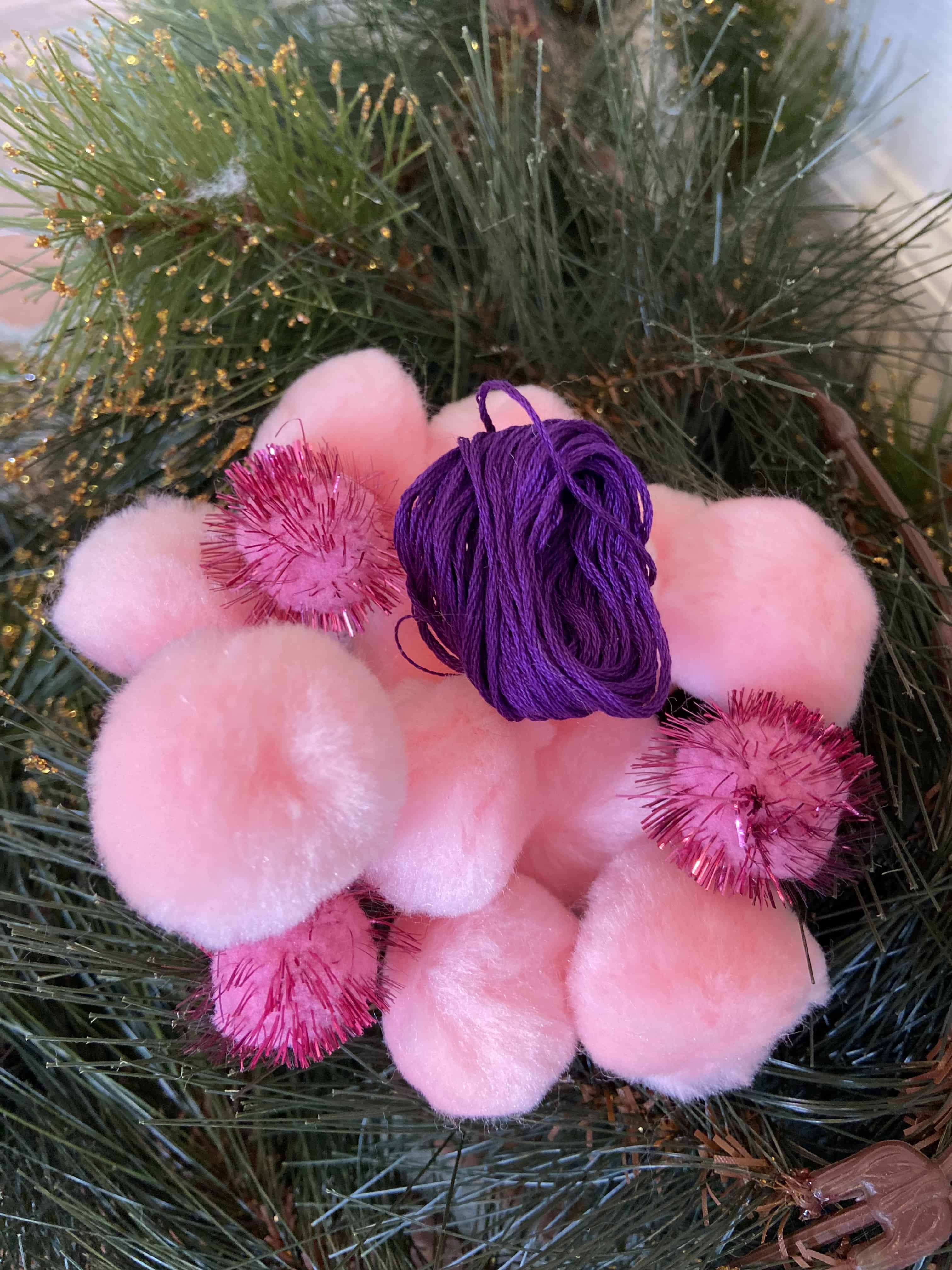 Pink and purple Christmas pom pom garland
