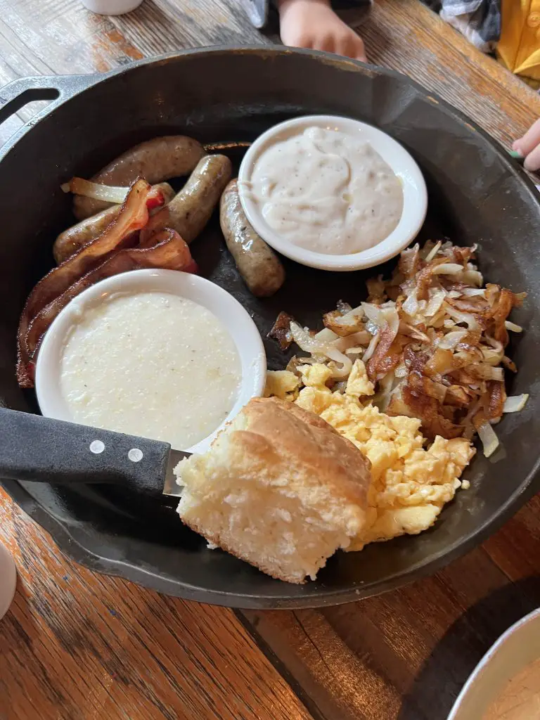 Giant breakfast skillet with breakfast foods