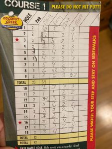 Putt Putt Miniature Golf score card