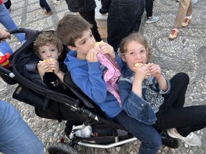 Kids eating bocadillos in Granada, Spain