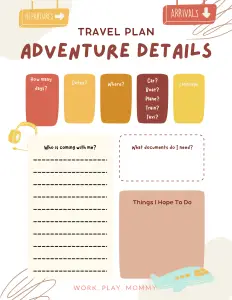 travel plan in free kids travel journal