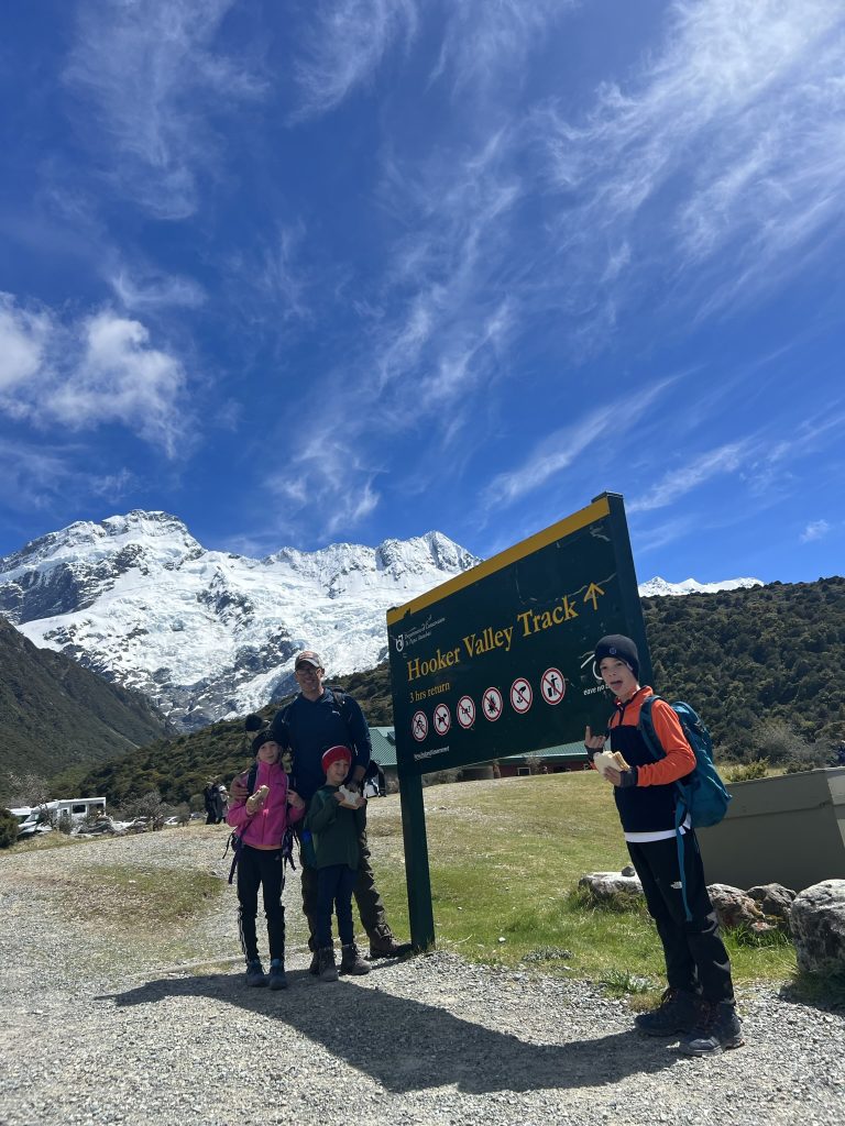 Sign marking the beginning of the Hooker Valley Track