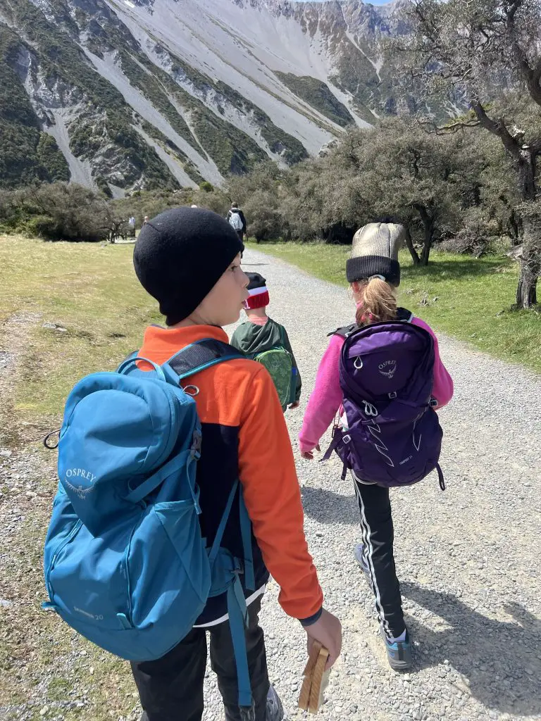Three kids on the Hooker Valley Track
