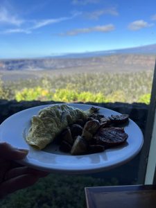 Breakfast plate over volcanic crater