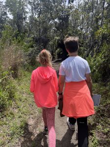 Children walking on a trail